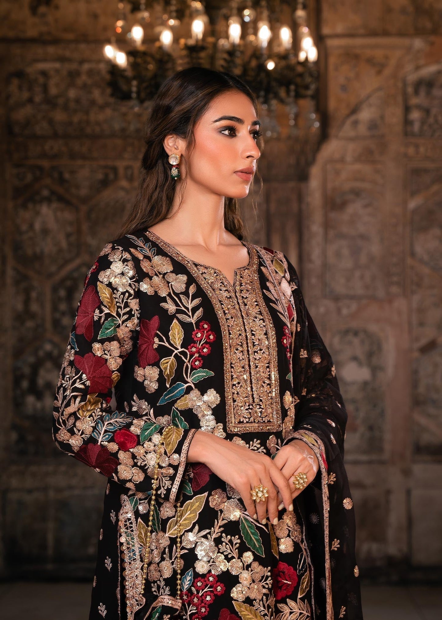 Pakistani Black Chiffon Festive Suit Online in KSA Riyadh Saudi Arabia Oman Bahrain Qatar