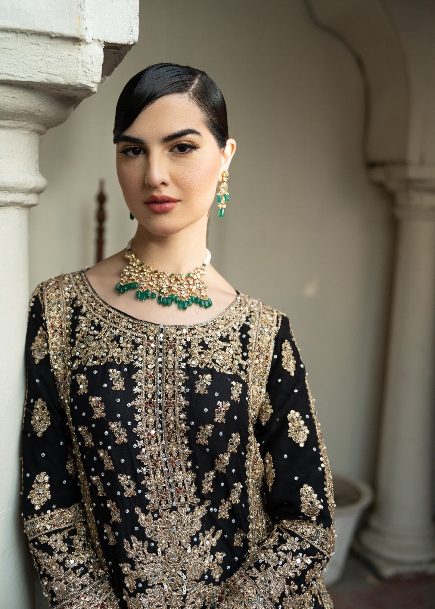 Pakistani Black Chiffon Wedding Guest Outfit Online in KSA Riyadh Saudi Arabia Oman Bahrain Qatar