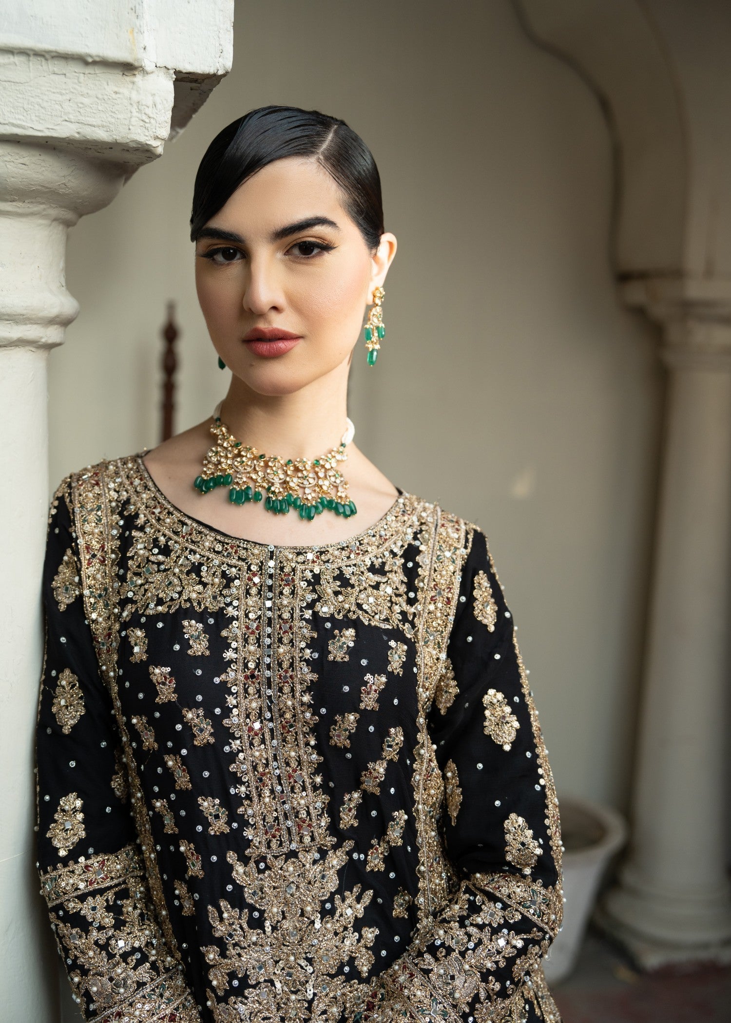 Pakistani Black Chiffon Wedding Guest Outfit Online in KSA Riyadh Saudi Arabia Oman Bahrain Qatar