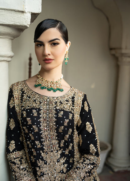 Pakistani Black Chiffon Wedding Guest Outfit Online in KSA Riyadh Saudi Arabia Oman Bahrain Qatar