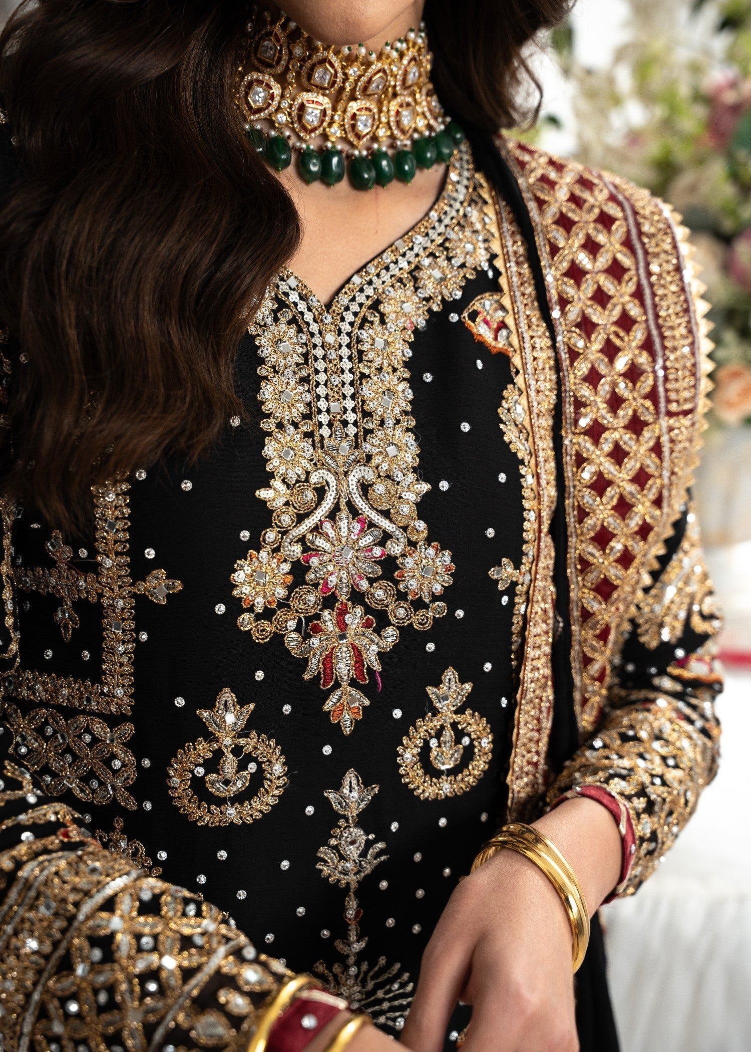 Pakistani Black Chiffon Wedding Wear Online in KSA Riyadh Saudi Arabia Oman Bahrain Qatar