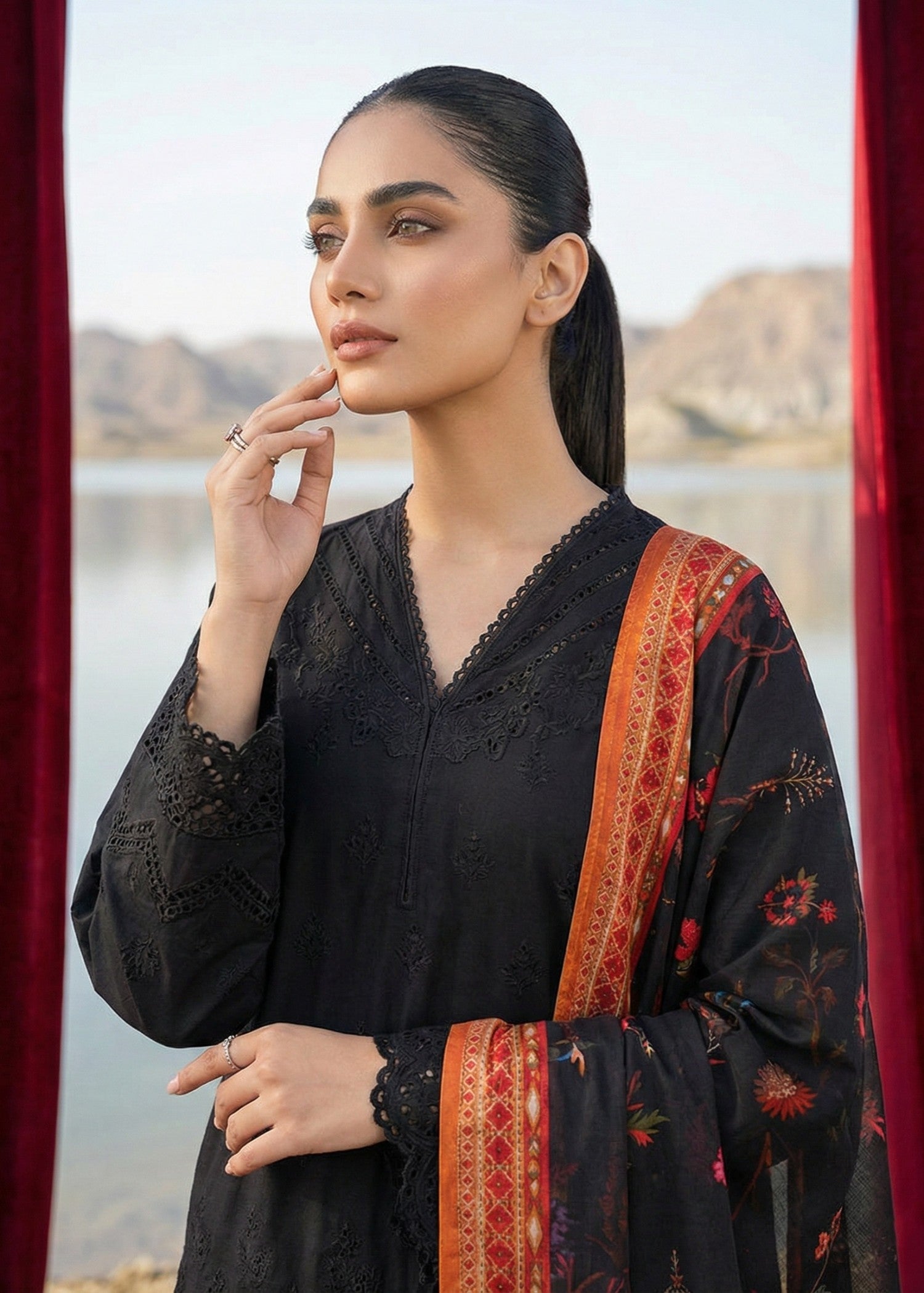 Pakistani Black Chikankari Cotton Kurta Pajama Online in KSA Riyadh Saudi Arabia Oman Bahrain Qatar