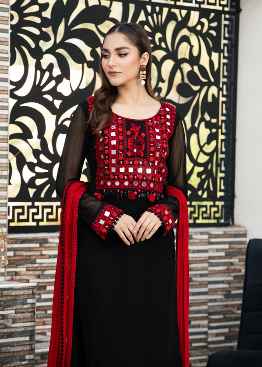 Pakistani Black Crinkle Chiffon Readymade Suit Online in Sri Lanka India Australia