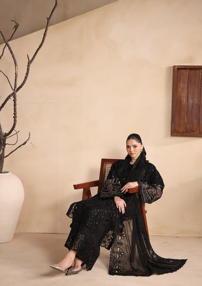 Pakistani Black Embroidered Chiffon Dress Online in Sri Lanka India Australia