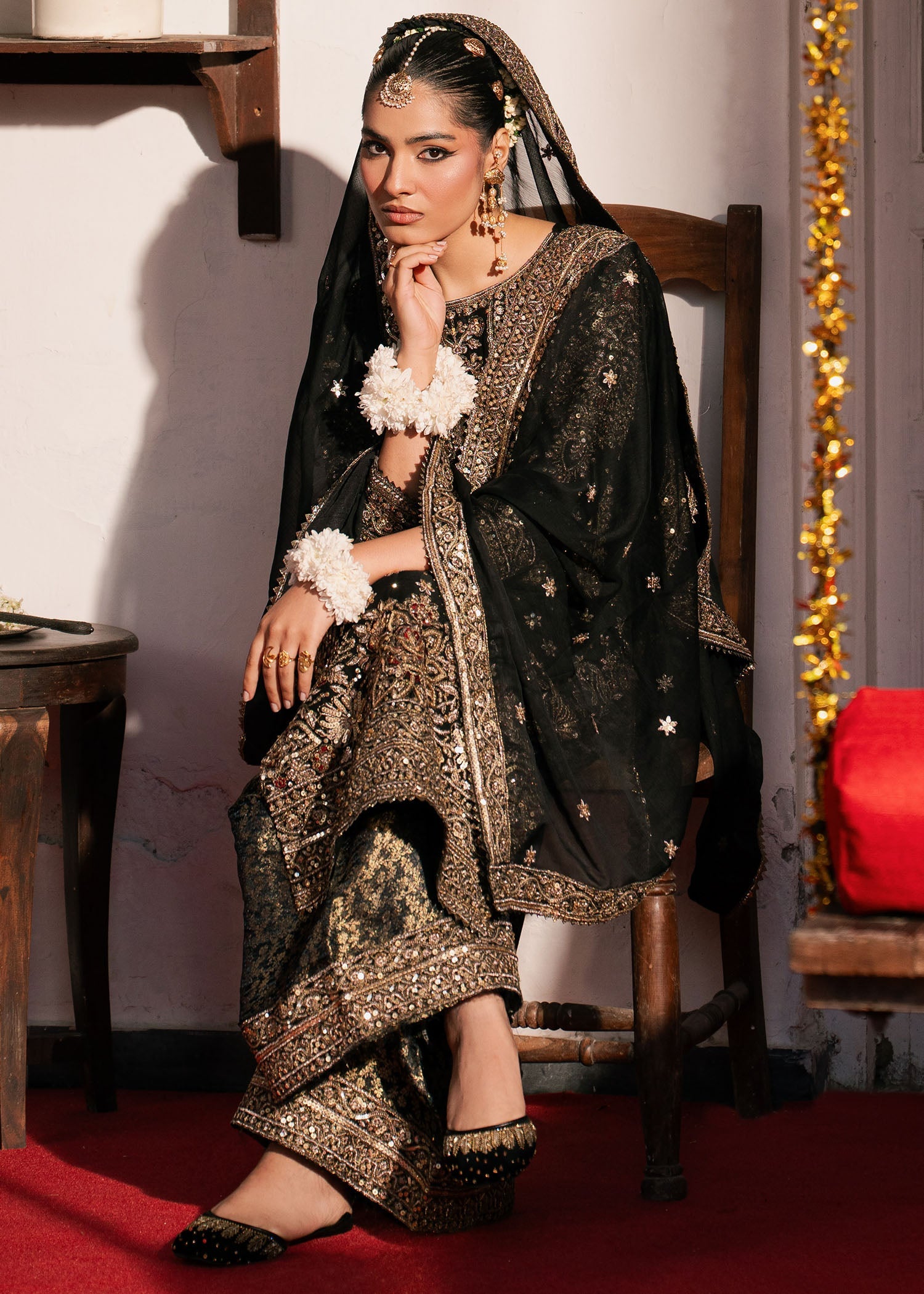 Pakistani Black Embroidered Chiffon Wedding Suit Online in KSA Riyadh Saudi Arabia Oman Bahrain Qatar