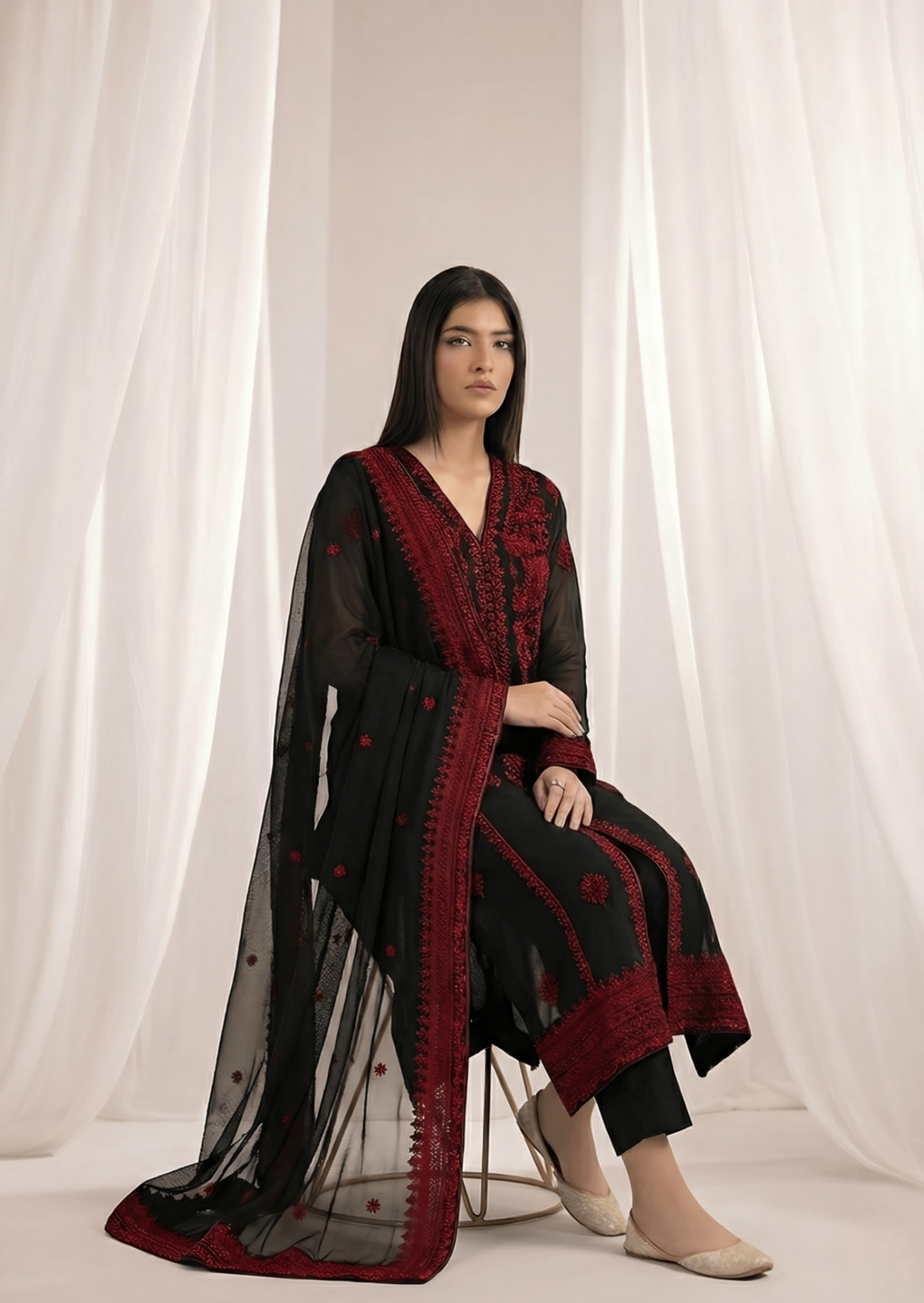 Pakistani Black Embroidered Festive Suit Online in Dubai UAE Abudhabi Ajman Sharjah