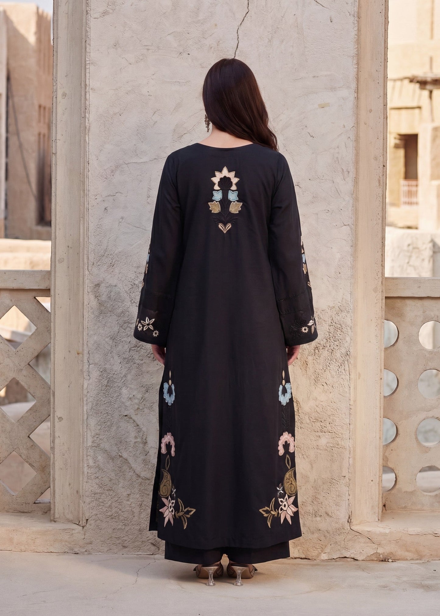Pakistani Black Embroidered Lawn Suit Online in KSA Riyadh Saudi Arabia Oman Bahrain Qatar
