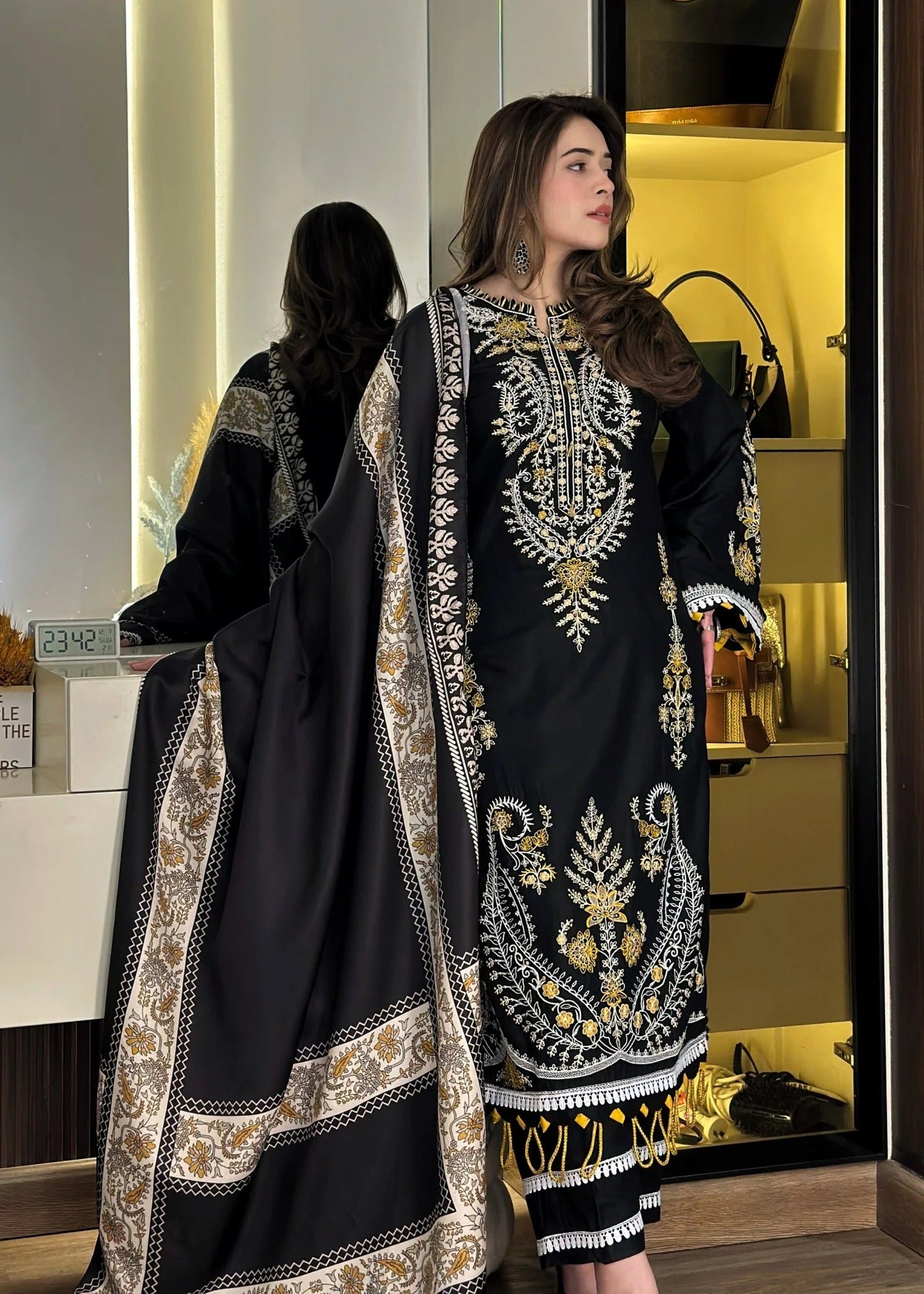 Pakistani Black Embroidered Linen Suit Online in UK USA Canada