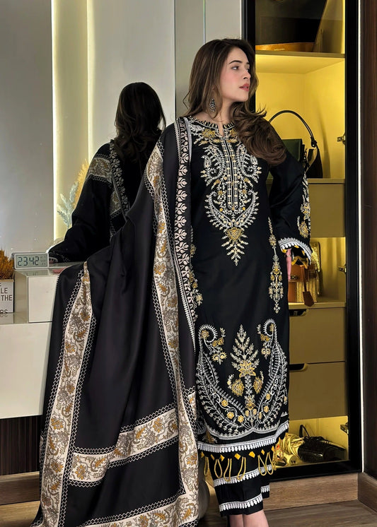 Pakistani Black Embroidered Linen Suit Online in UK USA Canada