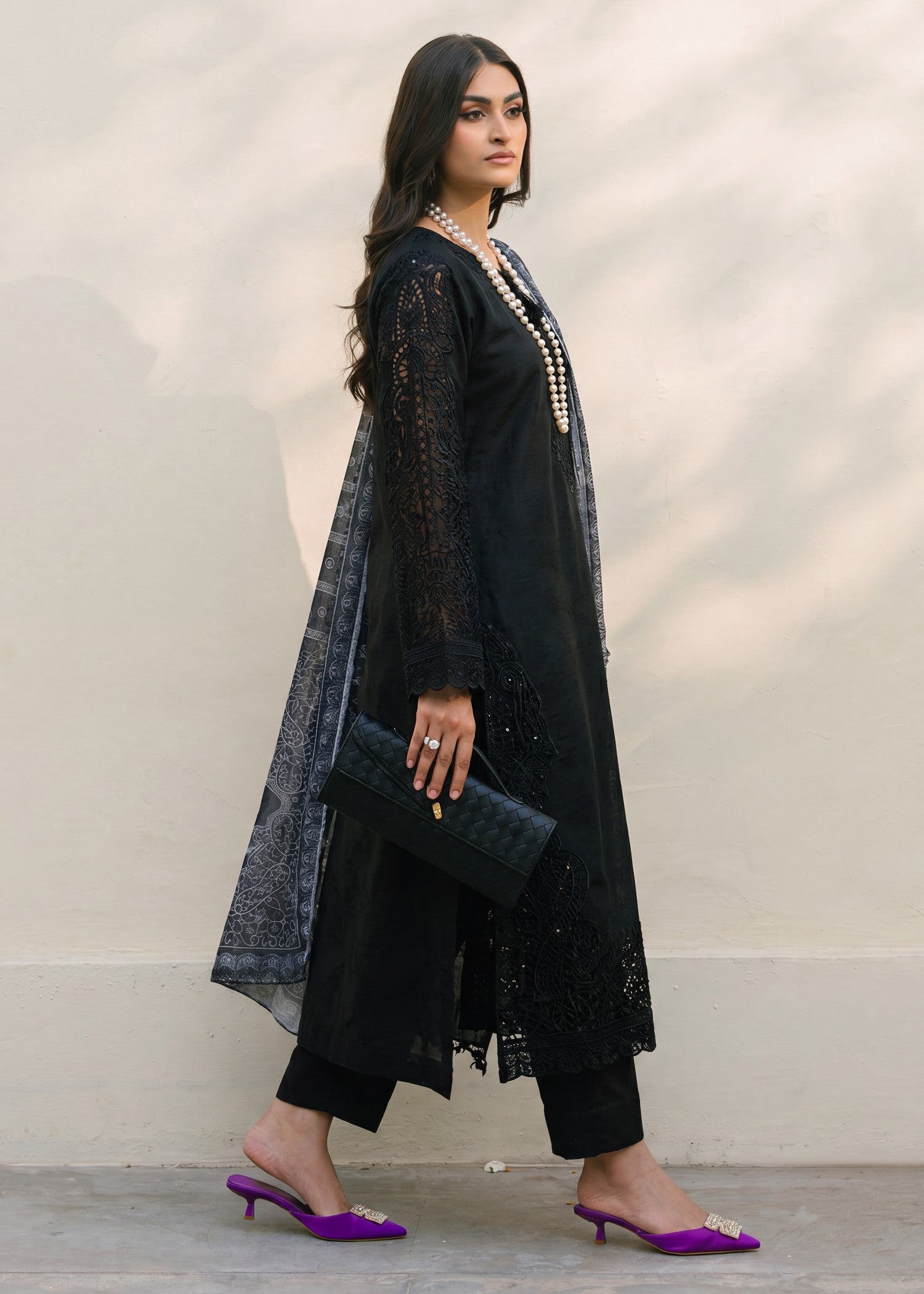 Pakistani Black Lawn Embroidered Suit Online in KSA Riyadh Saudi Arabia Oman Bahrain Qatar