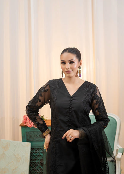 Pakistani Black Raw Silk Embroidered Suit Online in KSA Riyadh Saudi Arabia Oman Bahrain Qatar