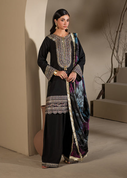 Pakistani Black Raw Silk Farshi Shalwar Party Wear Online in KSA Riyadh Saudi Arabia Oman Bahrain Qatar