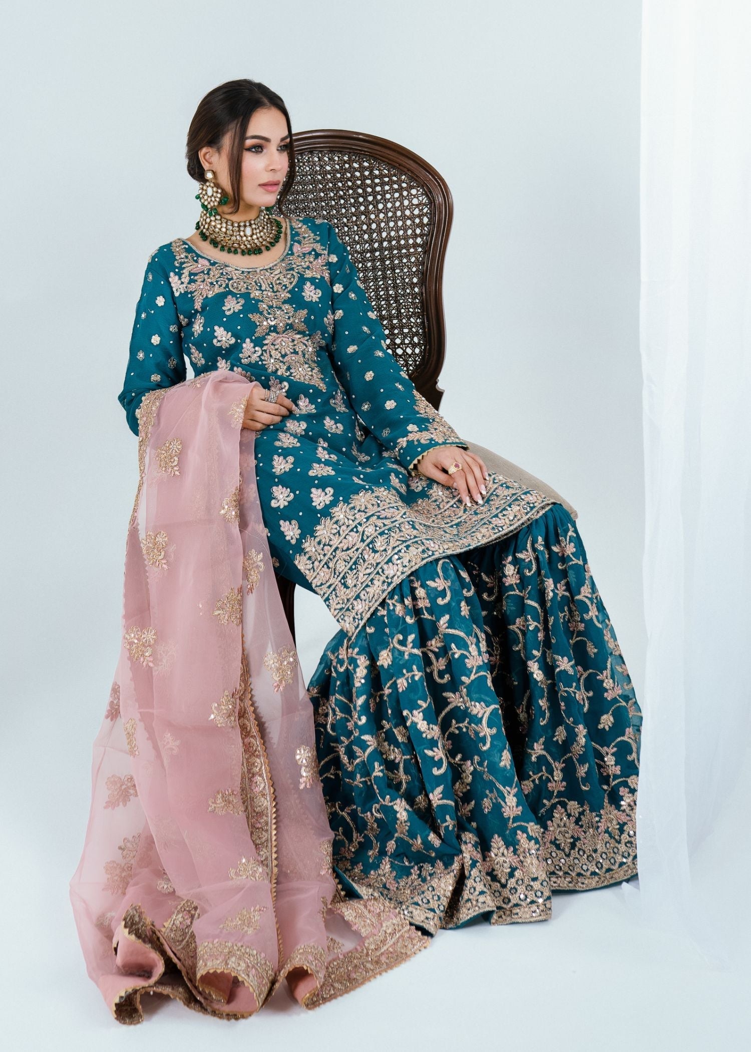 Pakistani Blue Embroidered Chiffon Suit Online in UK USA Canada
