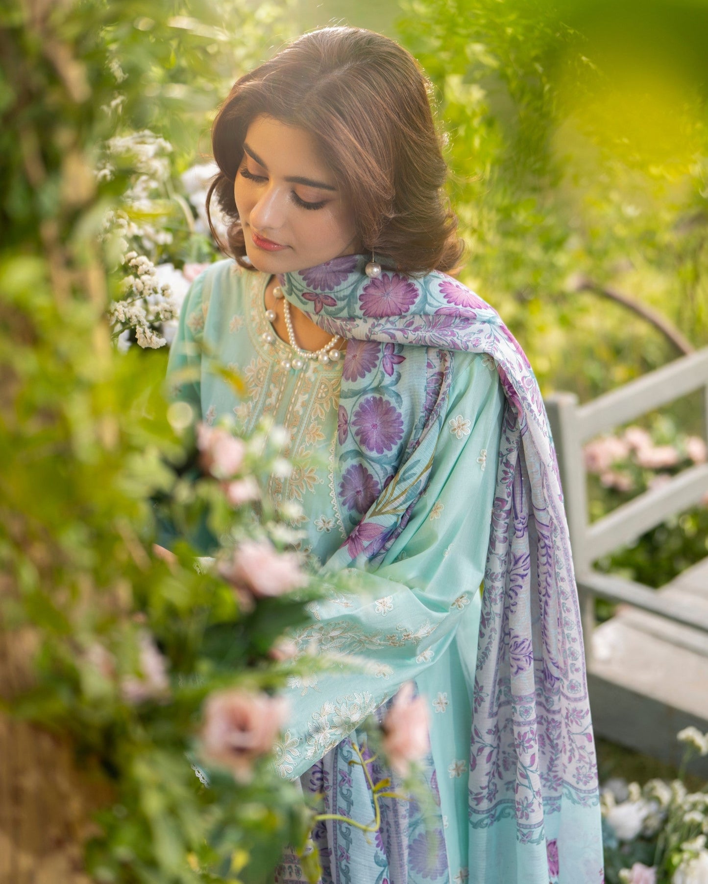 Pakistani Blue Embroidered Cotton Salwar Suit Online in Sri Lanka India Australia