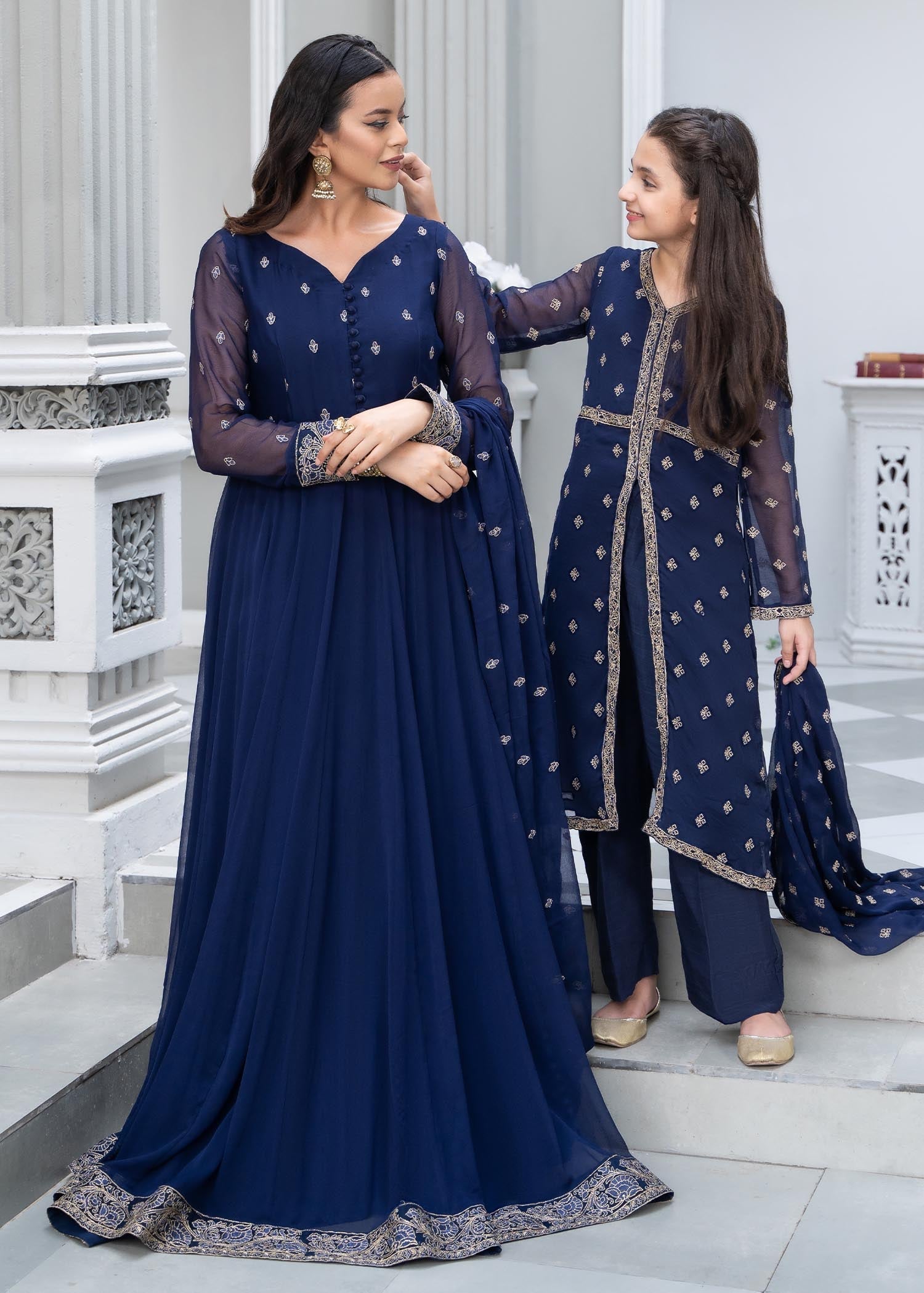 Pakistani Blue Embroidered Partywear Suit Online in KSA Riyadh Saudi Arabia Oman Bahrain Qatar