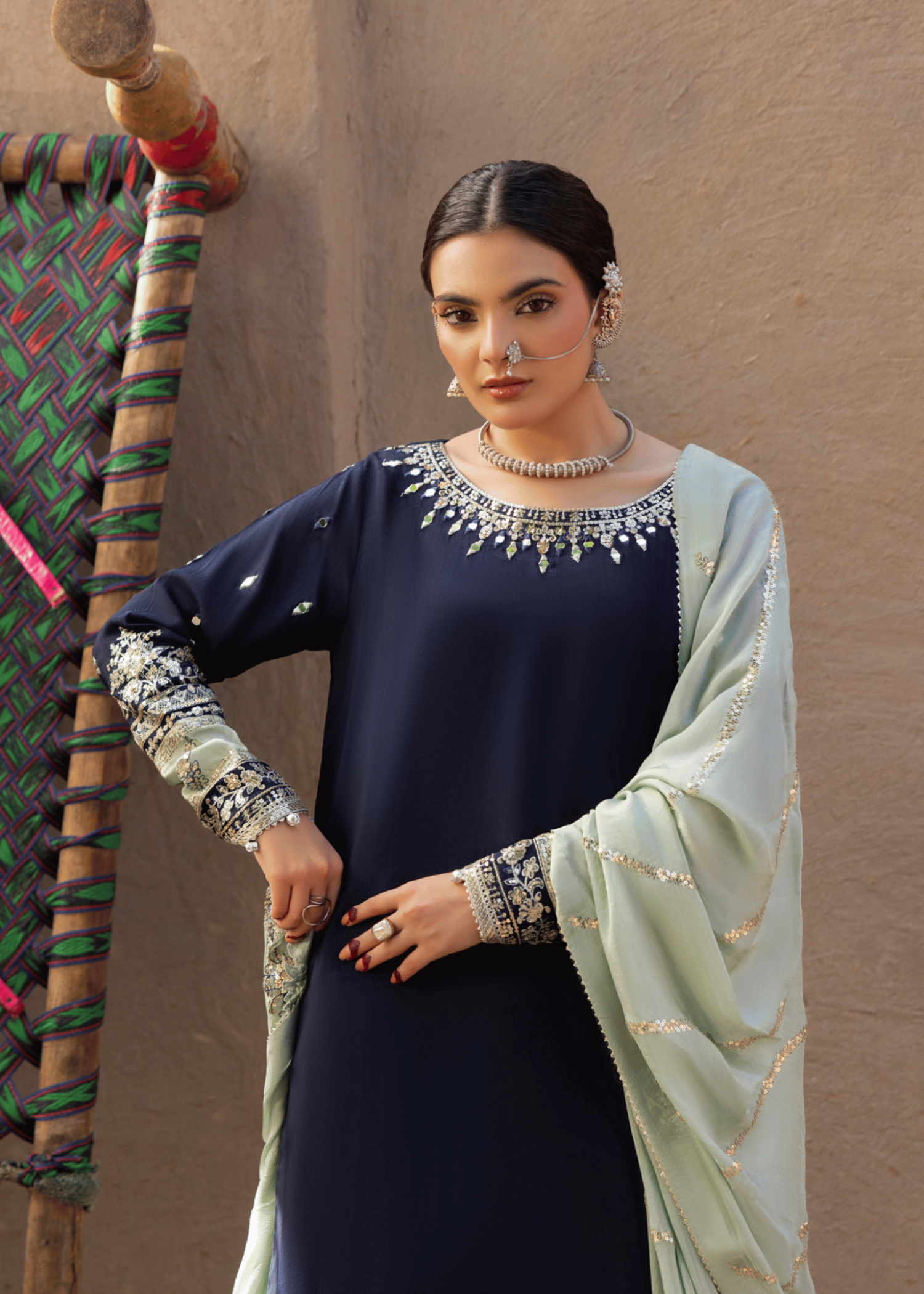 Pakistani Blue Embroidered Sharara Gharara Online in KSA Riyadh Saudi Arabia Oman Bahrain Qatar