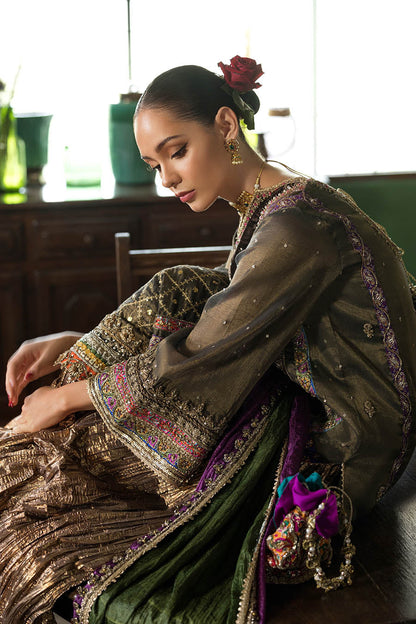 Pakistani Bridal Brown Crushed Sharara Suit Online in Sri Lanka India Australia
