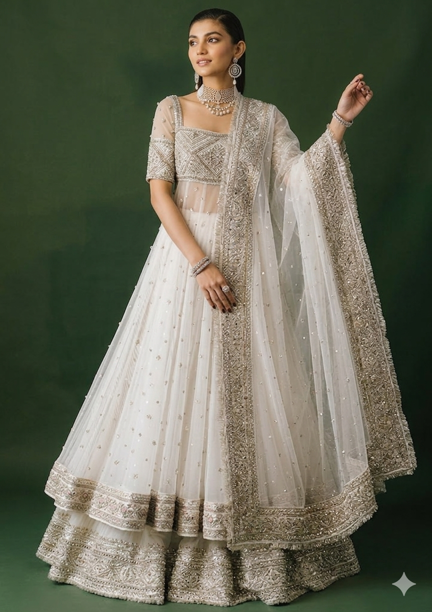 Pakistani Bridal White Net Dress Online in KSA Riyadh Saudi Arabia Oman Bahrain Qatar
