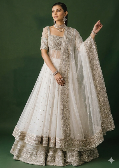 Pakistani Bridal White Net Dress Online in KSA Riyadh Saudi Arabia Oman Bahrain Qatar
