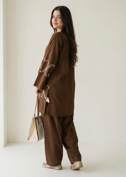 Pakistani Brown Linen Kurta Set Online in Sri Lanka India Australia