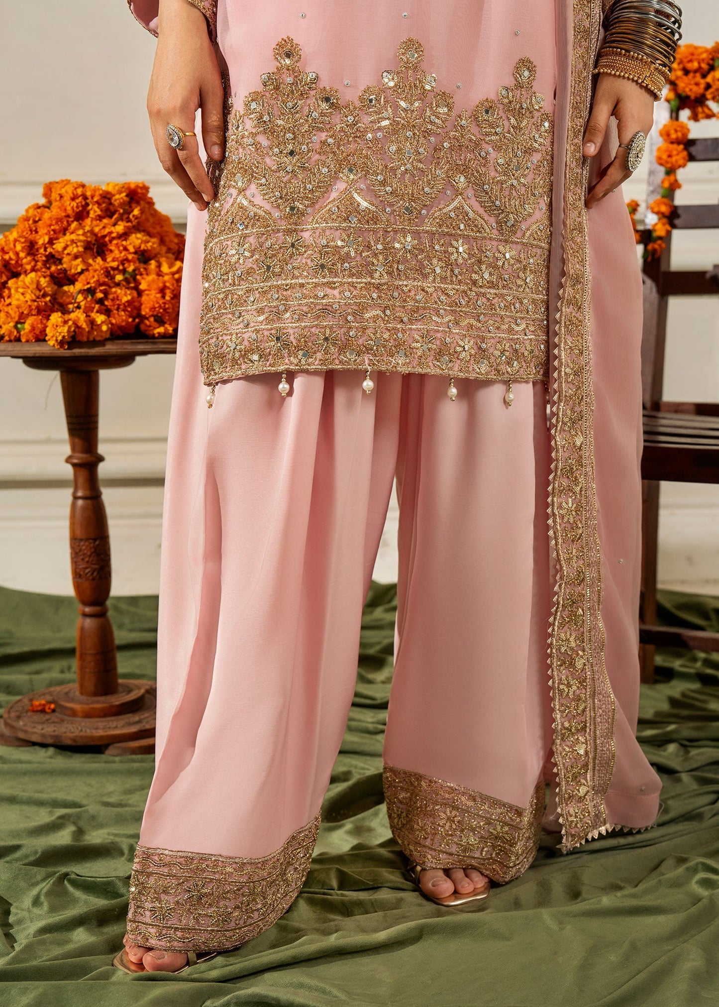Pakistani Chiffon Blush Pink Festive Outfit Online in Dubai UAE Abudhabi Ajman Sharjah