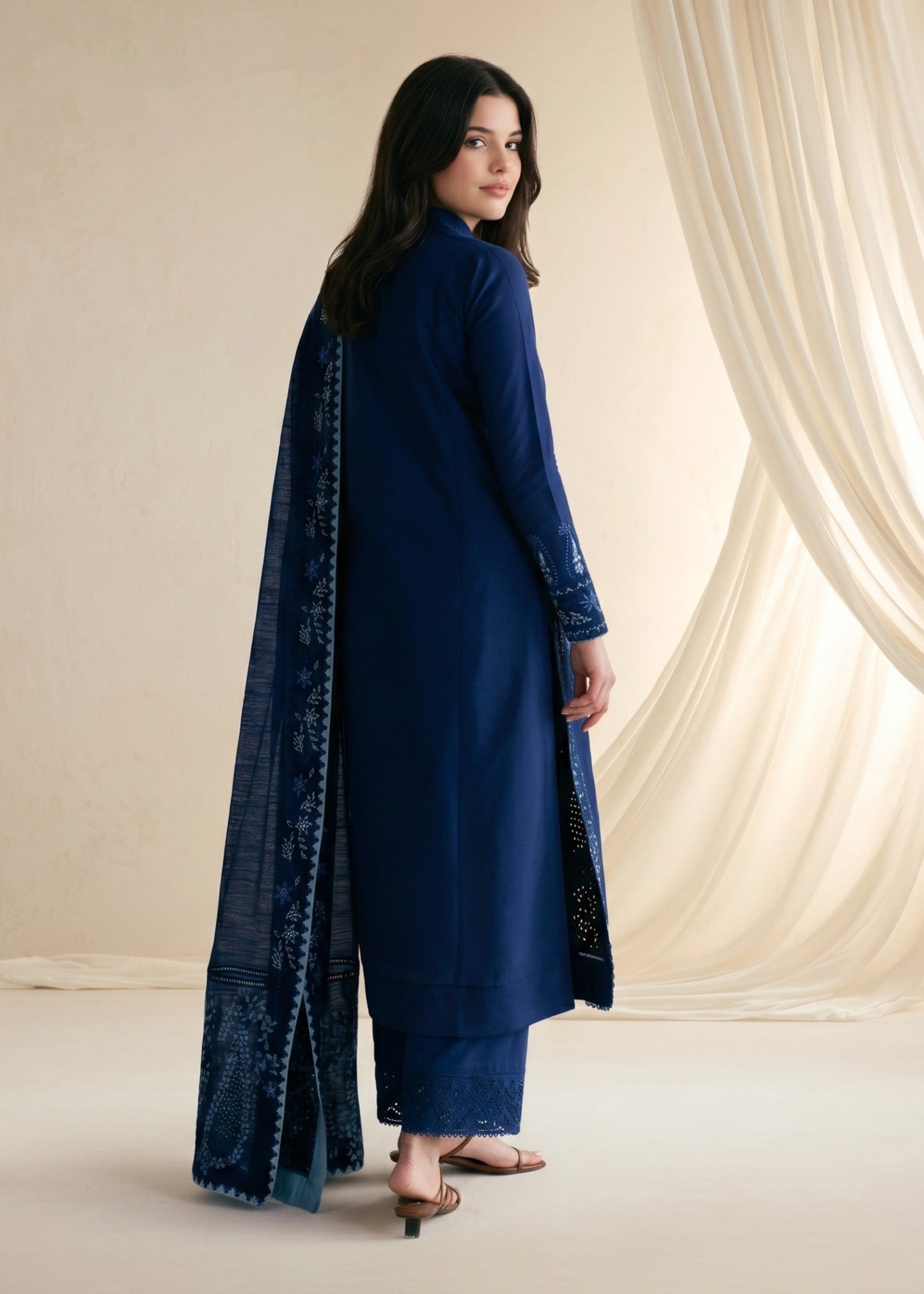 Pakistani Cotton Embroidered Dark Blue Salwar Kameez Online in KSA Riyadh Saudi Arabia Oman Bahrain Qatar