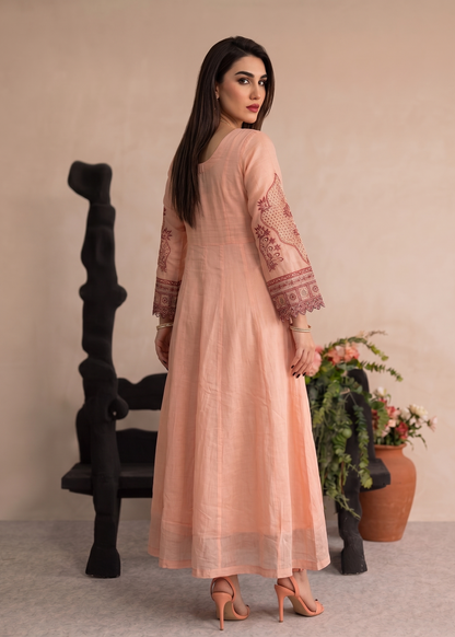 Pakistani Cotton Embroidered Suit Peach Online in KSA Riyadh Saudi Arabia Oman Bahrain Qatar
