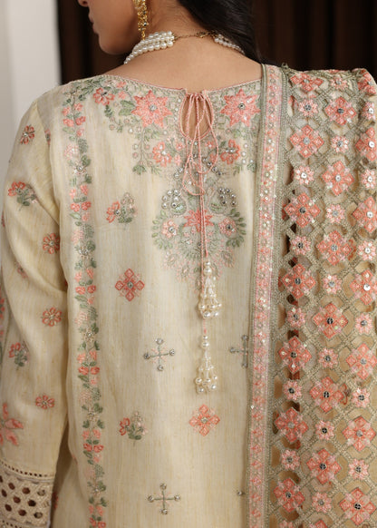 Pakistani Cream Embroidered Khaddi Net Suit Online in Sri Lanka India Australia