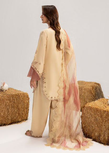 Pakistani Cream Lawn Suit with Organza Dupatta Online in KSA Riyadh Saudi Arabia Oman Bahrain Qatar