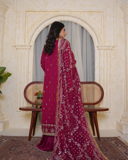 Pakistani Designer Atishi Pink Chiffon Suit Online in KSA Riyadh Saudi Arabia Oman Bahrain Qatar