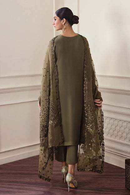 Pakistani Designer Mendhi Green Chiffon Salwar Kameez Online in KSA Riyadh Saudi Arabia Oman Bahrain Qatar