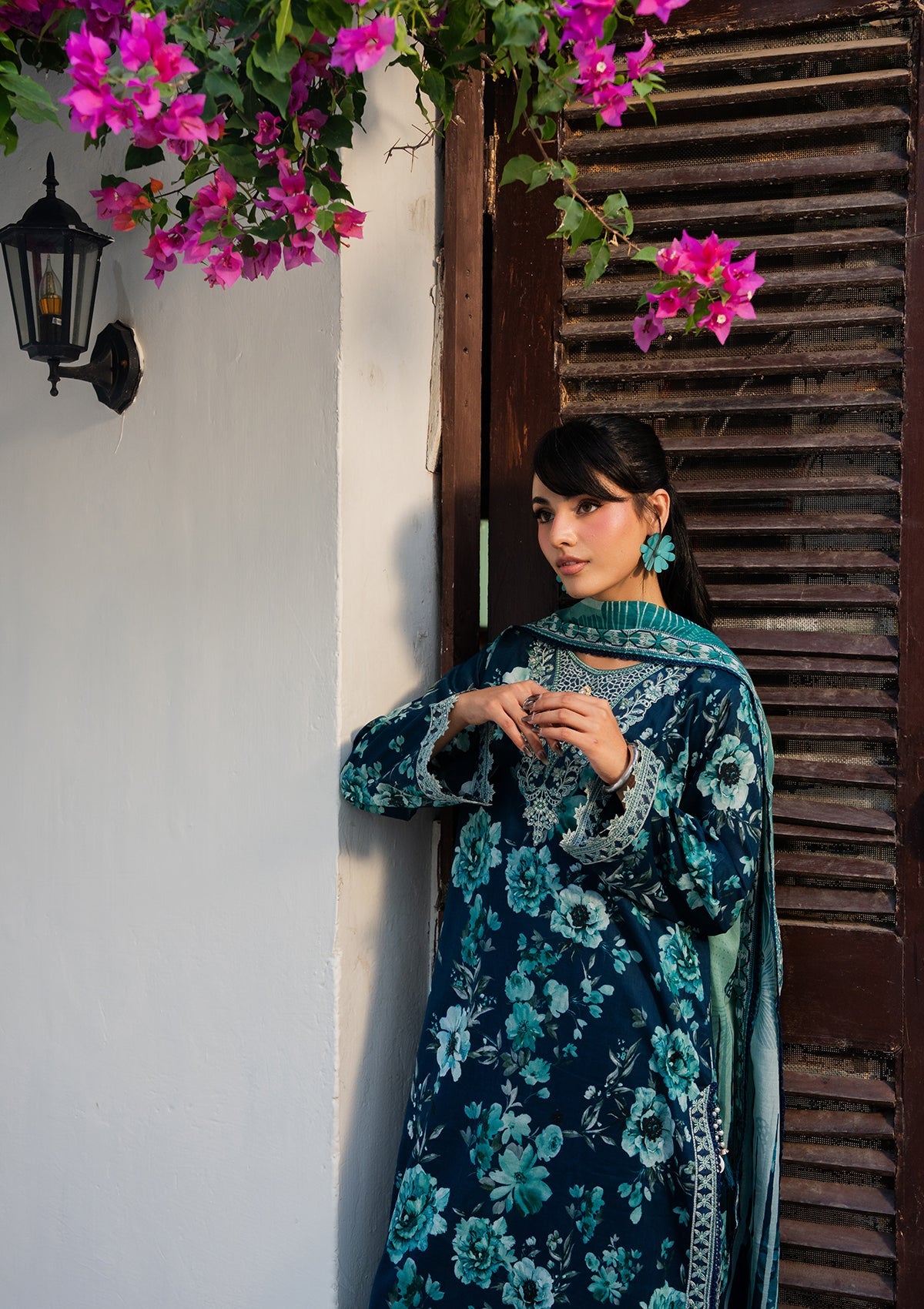 Pakistani Designer Aegean Blue Lawn Suit Online in KSA Riyadh Saudi Arabia Oman Bahrain Qatar