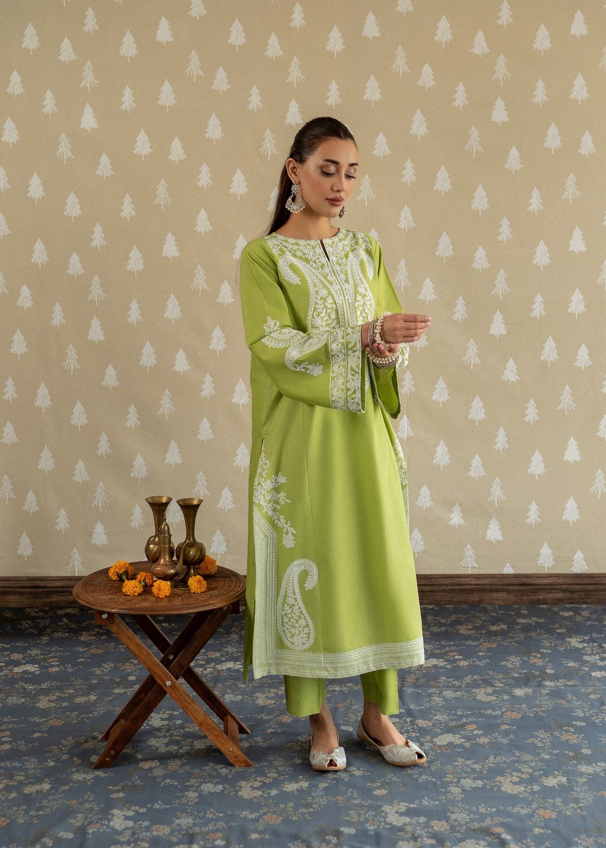 Pakistani Designer Apple Green Lawn Kurta Set Online in Sri Lanka India Australia