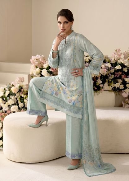 Pakistani Designer Aqua Raw Silk Salwar Kameez Online in KSA Riyadh Saudi Arabia Oman Bahrain Qatar