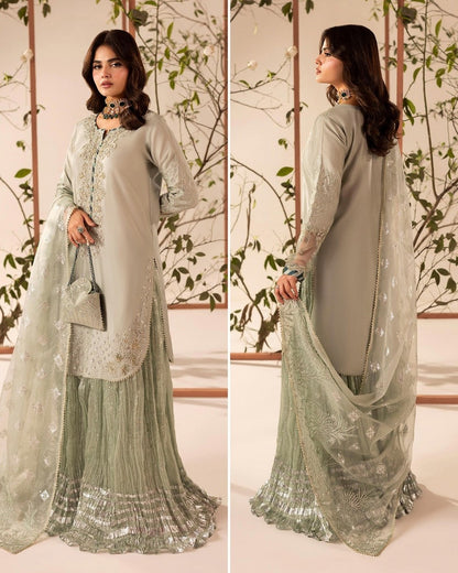 Pakistani Designer Aqua Raw Silk Sharara Gharara Online in KSA Riyadh Saudi Arabia Oman Bahrain Qatar