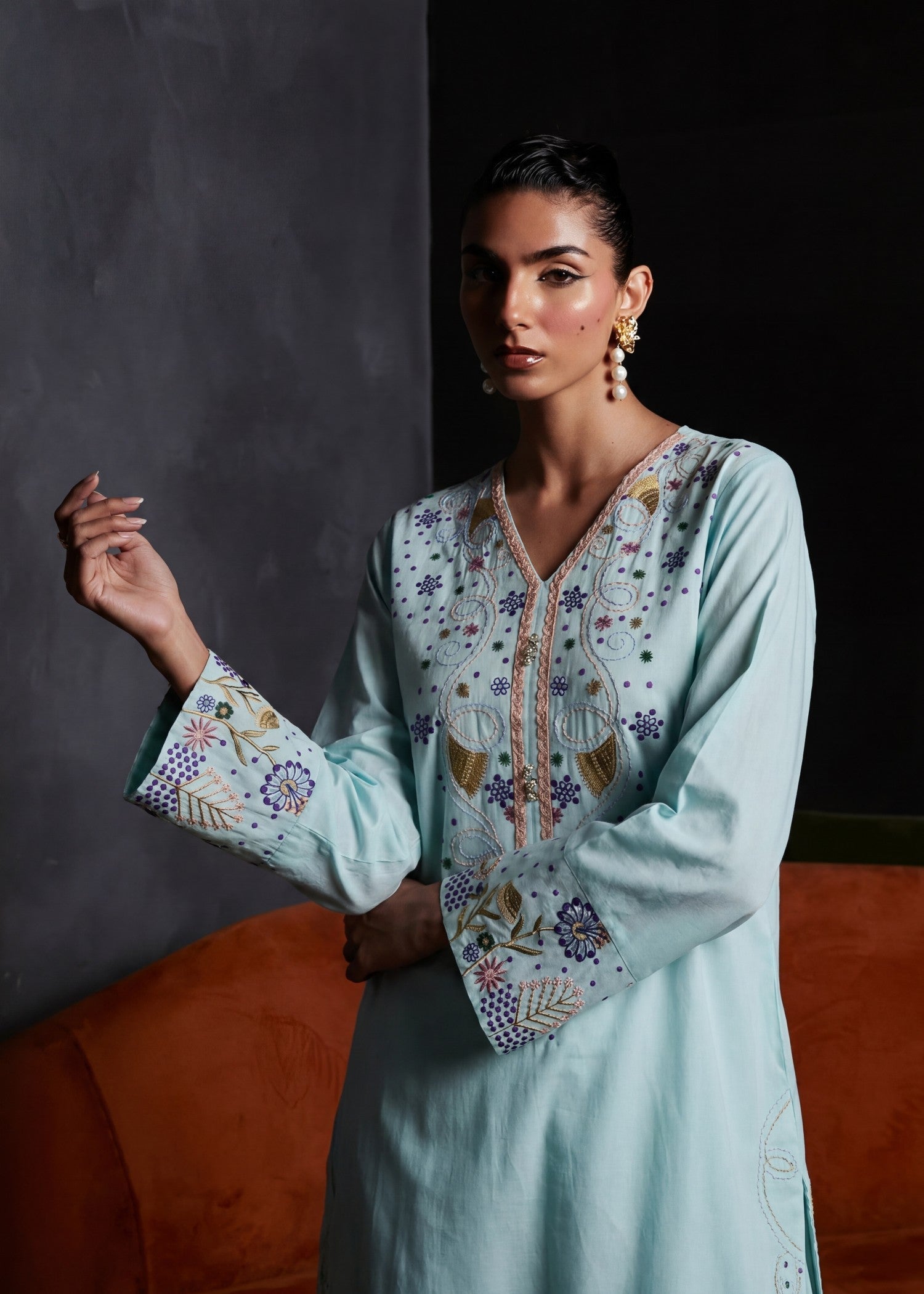 Pakistani Designer Aquamarine Lawn Salwar Kameez Online in KSA Riyadh Saudi Arabia Oman Bahrain Qatar