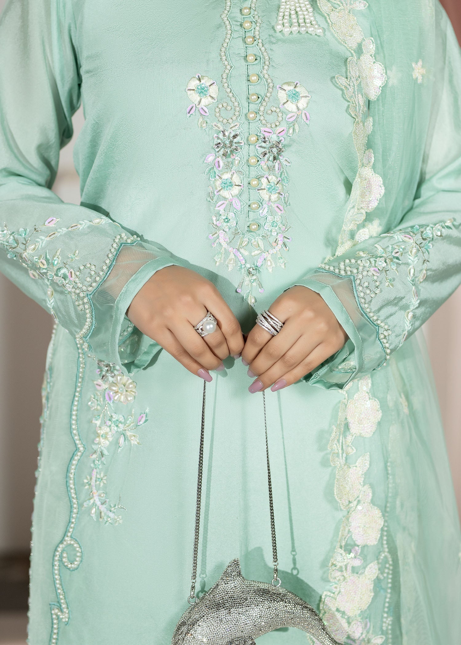Pakistani Designer Aquamarine Silk Salwar Kameez Online in KSA Riyadh Saudi Arabia Oman Bahrain Qatar