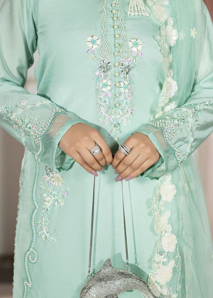 Pakistani Designer Aquamarine Silk Salwar Kameez Online in KSA Riyadh Saudi Arabia Oman Bahrain Qatar