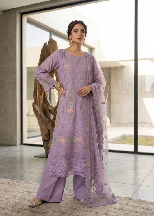 Pakistani Designer Ash Purple Embroidered Lawn Salwar Kameez Online in KSA Riyadh Saudi Arabia Oman Bahrain Qatar