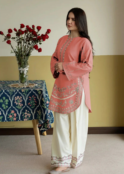 Pakistani Designer Baby Pink Cotton Kurta Set Online in KSA Riyadh Saudi Arabia Oman Bahrain Qatar