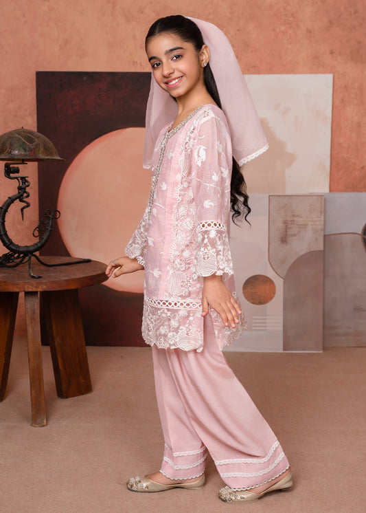 Pakistani Designer Baby Pink Cotton Silk Salwar Kameez Online in KSA Riyadh Saudi Arabia Oman Bahrain Qatar