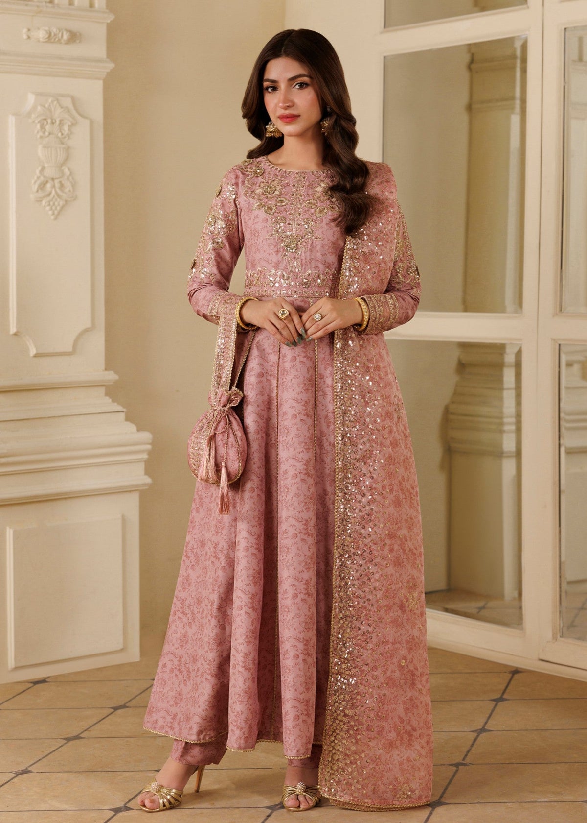 Pakistani Designer Baby Pink Khaddar Salwar Kameez Online in KSA Riyadh Saudi Arabia Oman Bahrain Qatar
