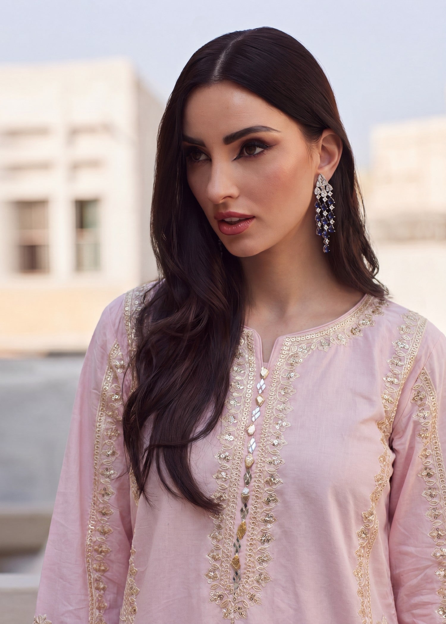 Pakistani Designer Baby Pink Lawn Suit Online in KSA Riyadh Saudi Arabia Oman Bahrain Qatar