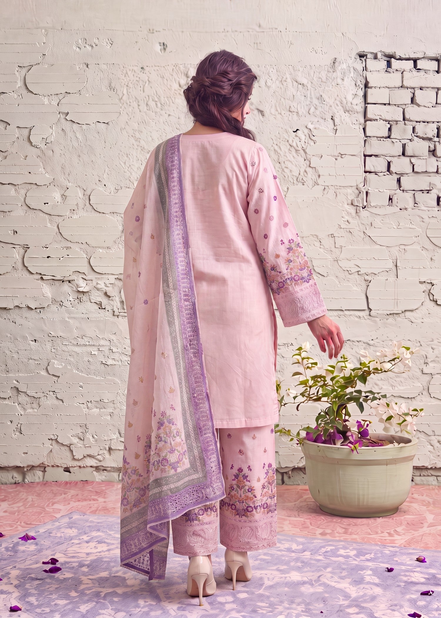 Pakistani Designer Baby Pink Lawn Suit Online in KSA Riyadh Saudi Arabia Oman Bahrain Qatar