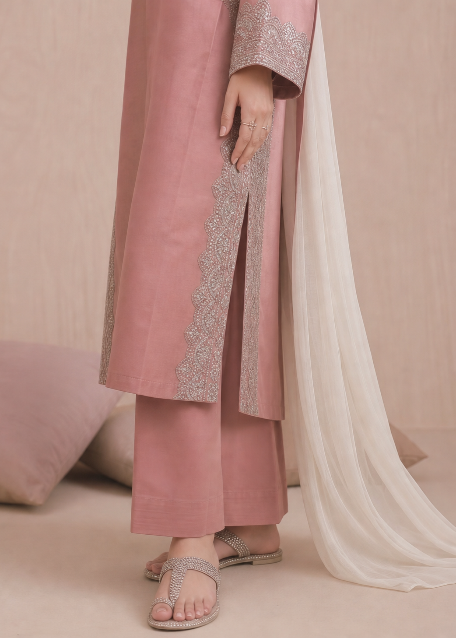 Pakistani Designer Baby Pink Lawn Suit with Chiffon Dupatta Online in KSA Riyadh Saudi Arabia Oman Bahrain Qatar