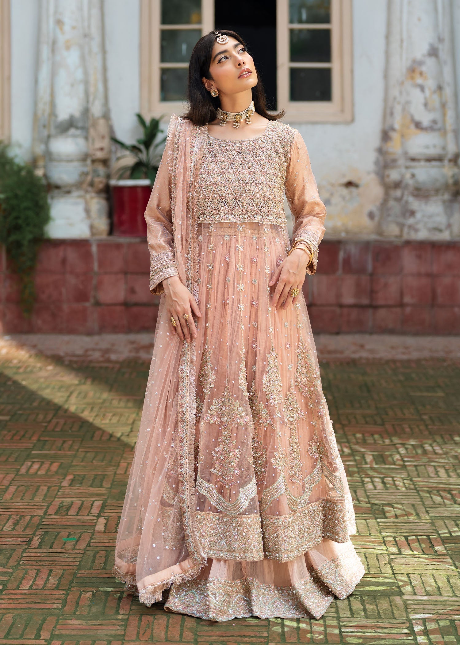 Pakistani Designer Baby Pink Net Salwar Kameez Online in KSA Riyadh Saudi Arabia Oman Bahrain Qatar