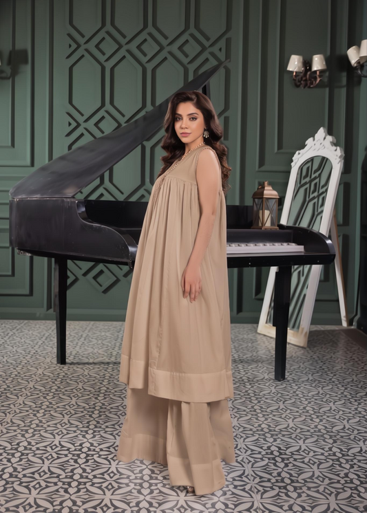 Pakistani Designer Beige Lawn Cotton Sharara Gharara Online in KSA Riyadh Saudi Arabia Oman Bahrain Qatar