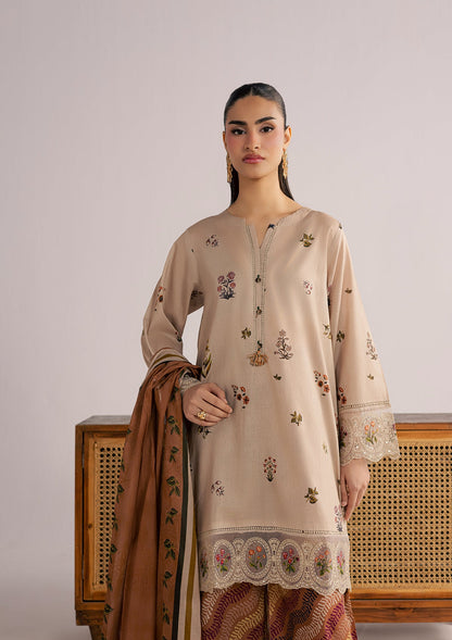 Pakistani Designer Beige Lawn Salwar Kameez Online in KSA Riyadh Saudi Arabia Oman Bahrain Qatar