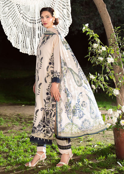 Pakistani Designer Beige Lawn Salwar Kameez Online in KSA Riyadh Saudi Arabia Oman Bahrain Qatar