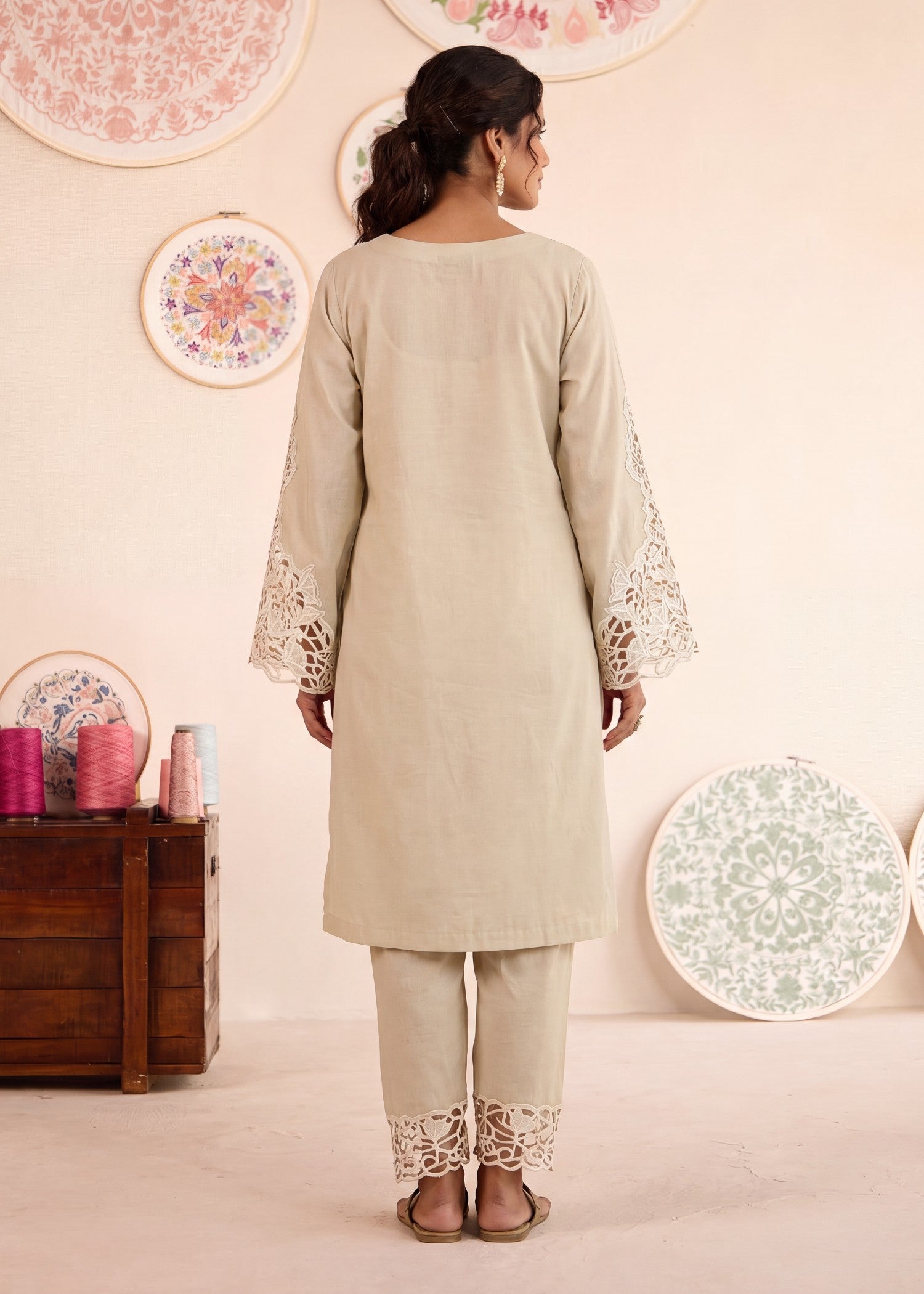 Pakistani Designer Beige Lawn Suit Online in KSA Riyadh Saudi Arabia Oman Bahrain Qatar